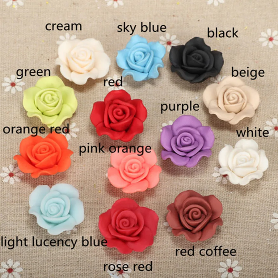 Perles de fleurs de roses en argile polymère 23mm, 10 pièces/lot, pour mariée, collier de mariage,