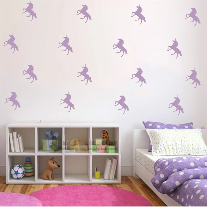 32pcs/lot Custom Color DIY Unicorn Wall Stickers Kids Room Decal Vinyl Art Decor Mural Removable Children Room Mural