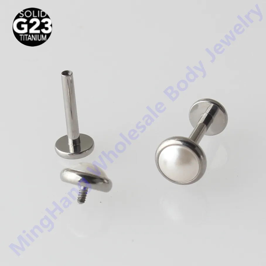 

Pearl Gem G23 Titanium 16G Internally Thread Labret Lip Piercing Ear Tragus Cartilage Earring Helix Stud Body Jewelry