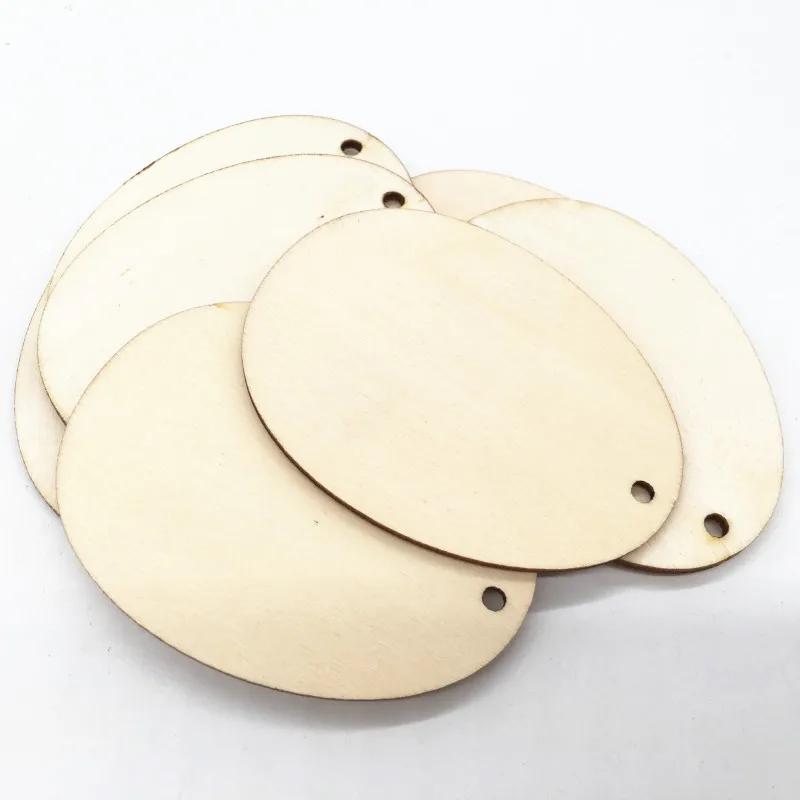 10pcs Easter Egg Unfinished Wood Ornaments Wood Slices DIY Crafts Unfinished Wooden Easter Ornaments with Hemp Rope
