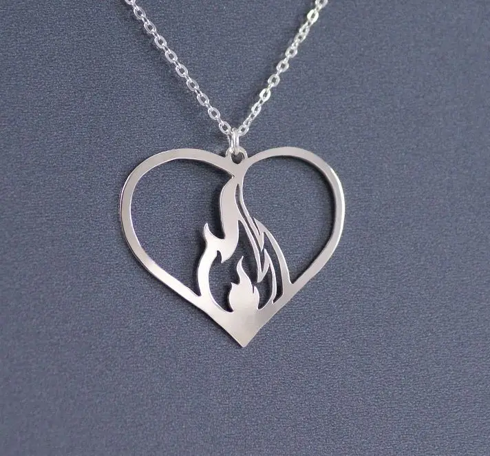 10pcs Flaming Heart necklace For its wearer it might symbolize passion, burning love,girl jewelry gift