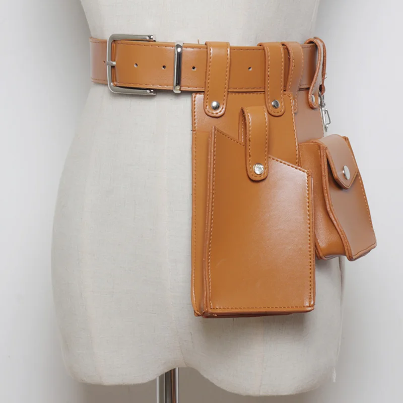 New Fashion Punk Rock Leather Fanny Bag Belt Women High Quality Black Waist Belt Harajuku Harness Fanny Packs Female Purse