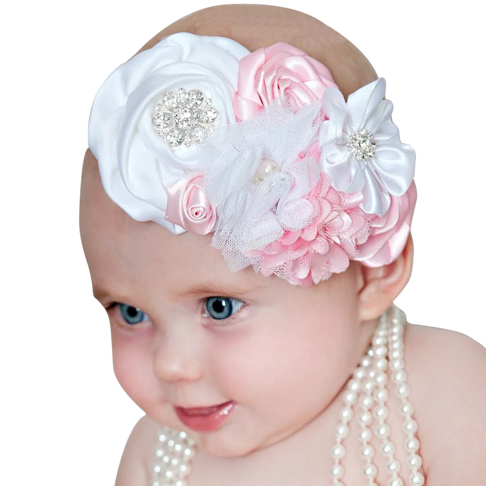 1 Pieces Baby Girl Headband Infant Hair Accessories Newborn Headwrap Toddler Bandage Crystal Headwear Flower Rose Photo Props