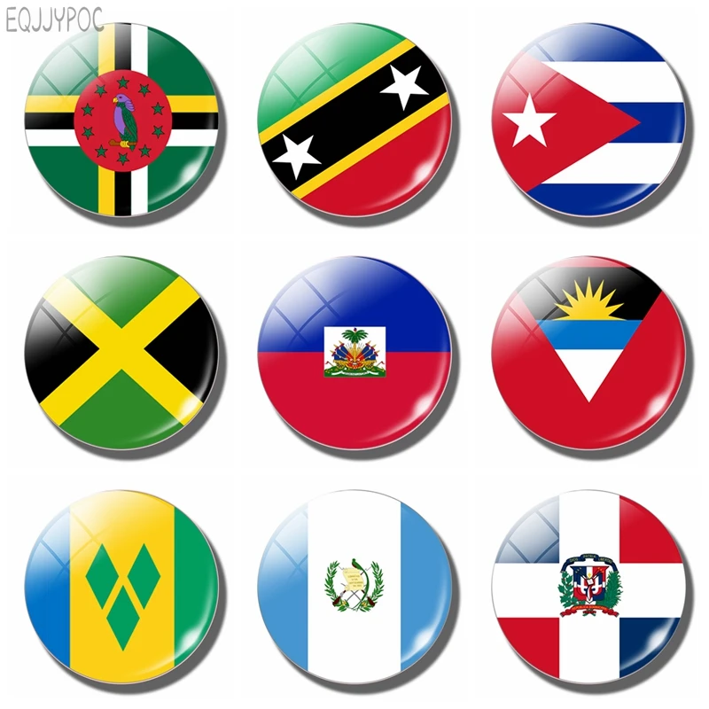 Cuba Flag 30MM Fridge Magnet Havana Dominica Haiti Jamaica Saint Lucia Antigua and Barbuda Refrigerator Sticker Glass Dome Decor