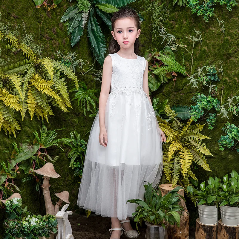 

Girls Dresses for Party and Wedding Gown Little Girls Princess Dress Sleeveless Dress for Kids Girls Maxi Long Dress White Cute