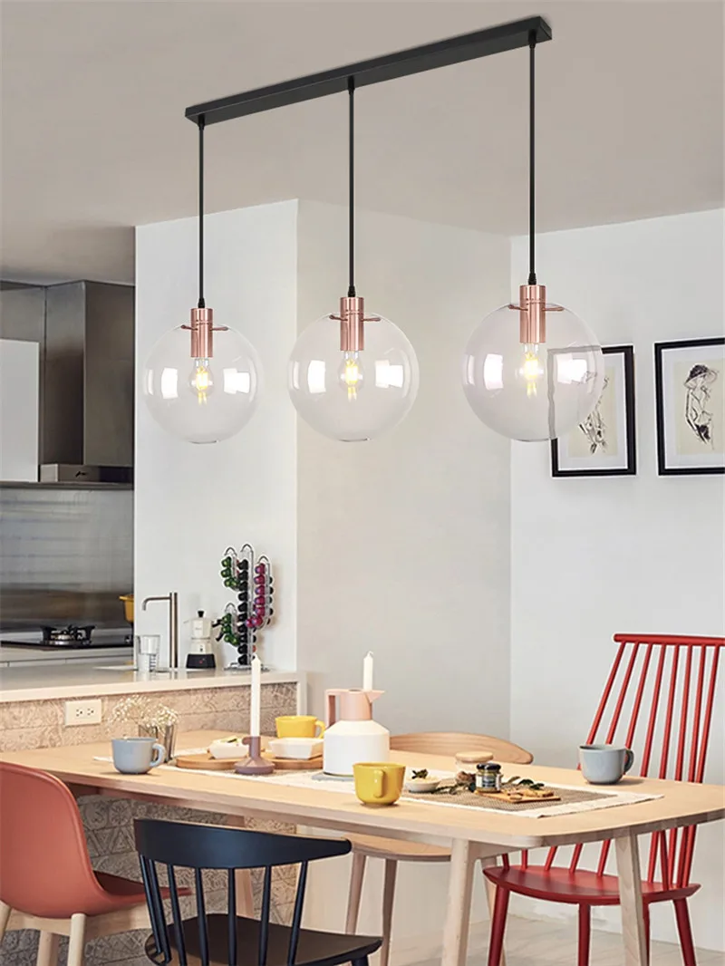 Industrial Glass Ball Pendant Lights Nordic Suspension Luminaire Led Home Decor Hanging Lamp Lights for Kitchen Light Fixtures