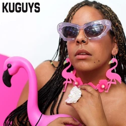 KUGUYS Fashion Holiday Jewelry Flamingos Large Drop Earring for Women Toucans Long Dangle Earrings