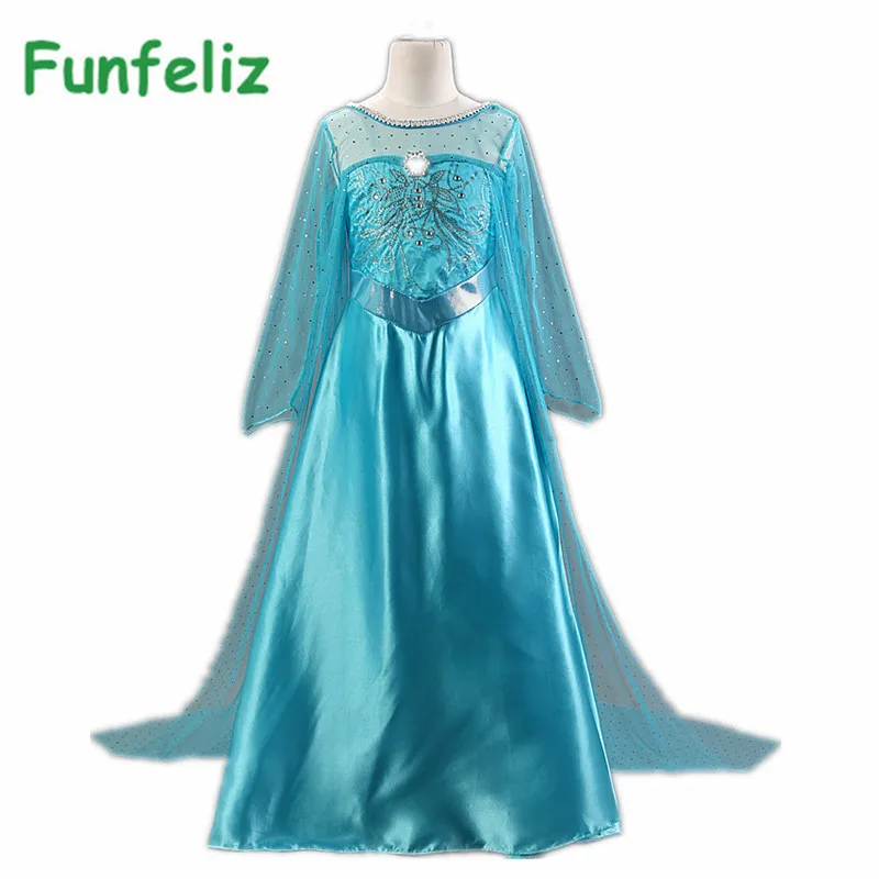 

Snow Queen Elsa Dress for Birsthday Party Blue Costume Long Dresses for Girls Princess Clothes robe enfant 2-12 years old