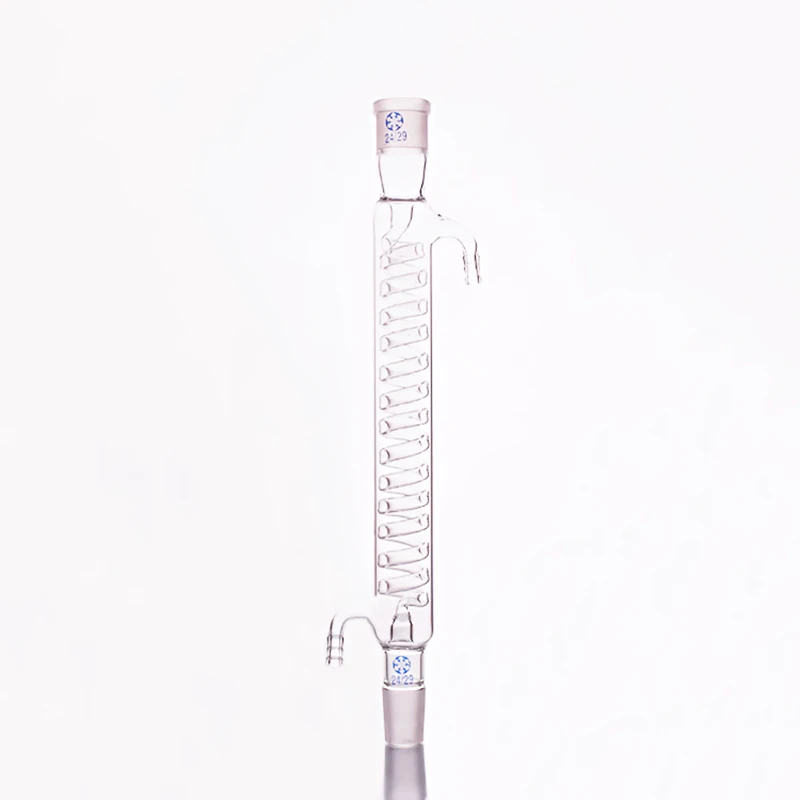 

Format serpentine condenser,Spiral condensation length 200mm,Condenser Graham with coiled inner tube,standard ground mouth 24/29