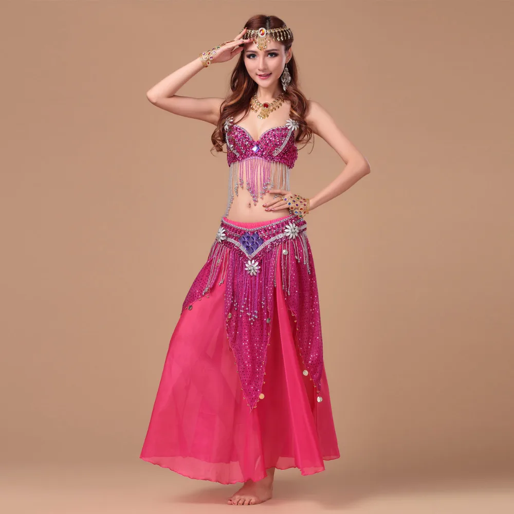 Belly Dancing Clothes Bra&Belt&Skirt Women Bellydance Lady Bollywood Dance Costumes Indian Dresses Danza Tribal Belly-dance