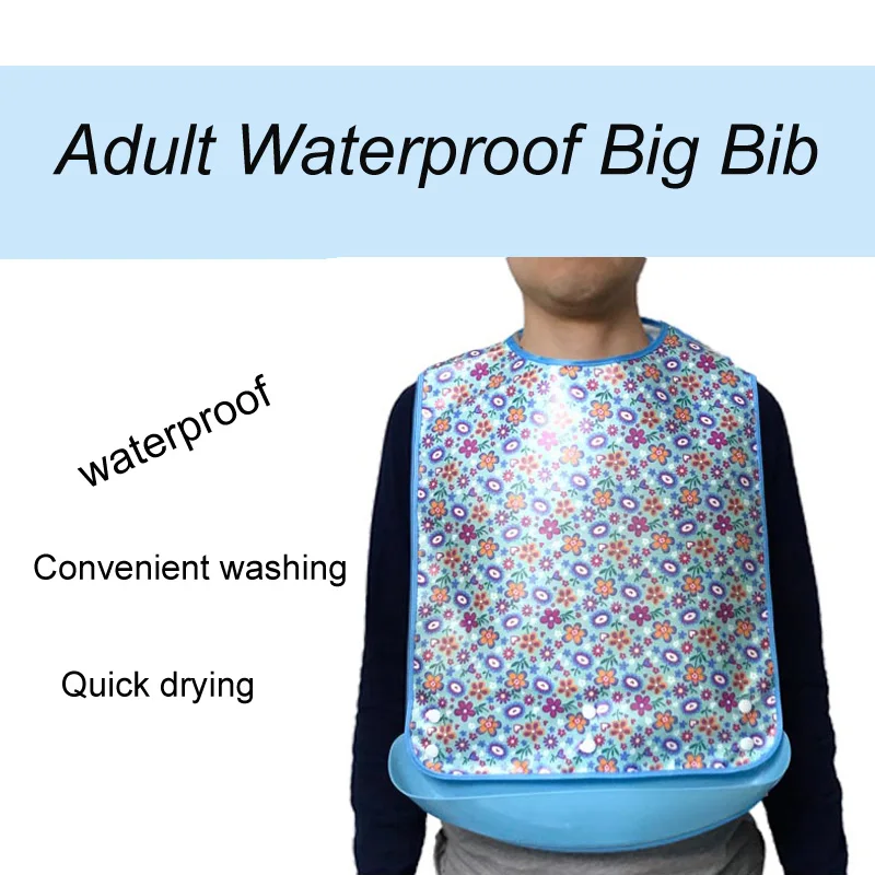 Waterproof Anti-oil Reusable Waterproof Big Size Adult Elder Mealtime Bib 1PC