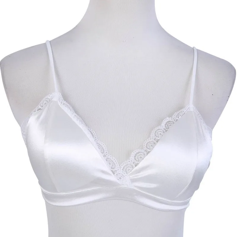 Bra Soft White Silk Bralette Comfortable Wireless Women Bra Triangle Lace Bralette Brassiere Sexy Ladies Bras For Women Crop Top