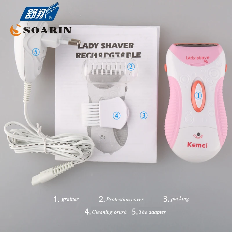 KEMEI-جهاز إزالة شعر الإبط للنساء ، جهاز إزالة الشعر الوردي فقط ، ماكينة حلاقة قابلة لإعادة الشحن ، للجسم
