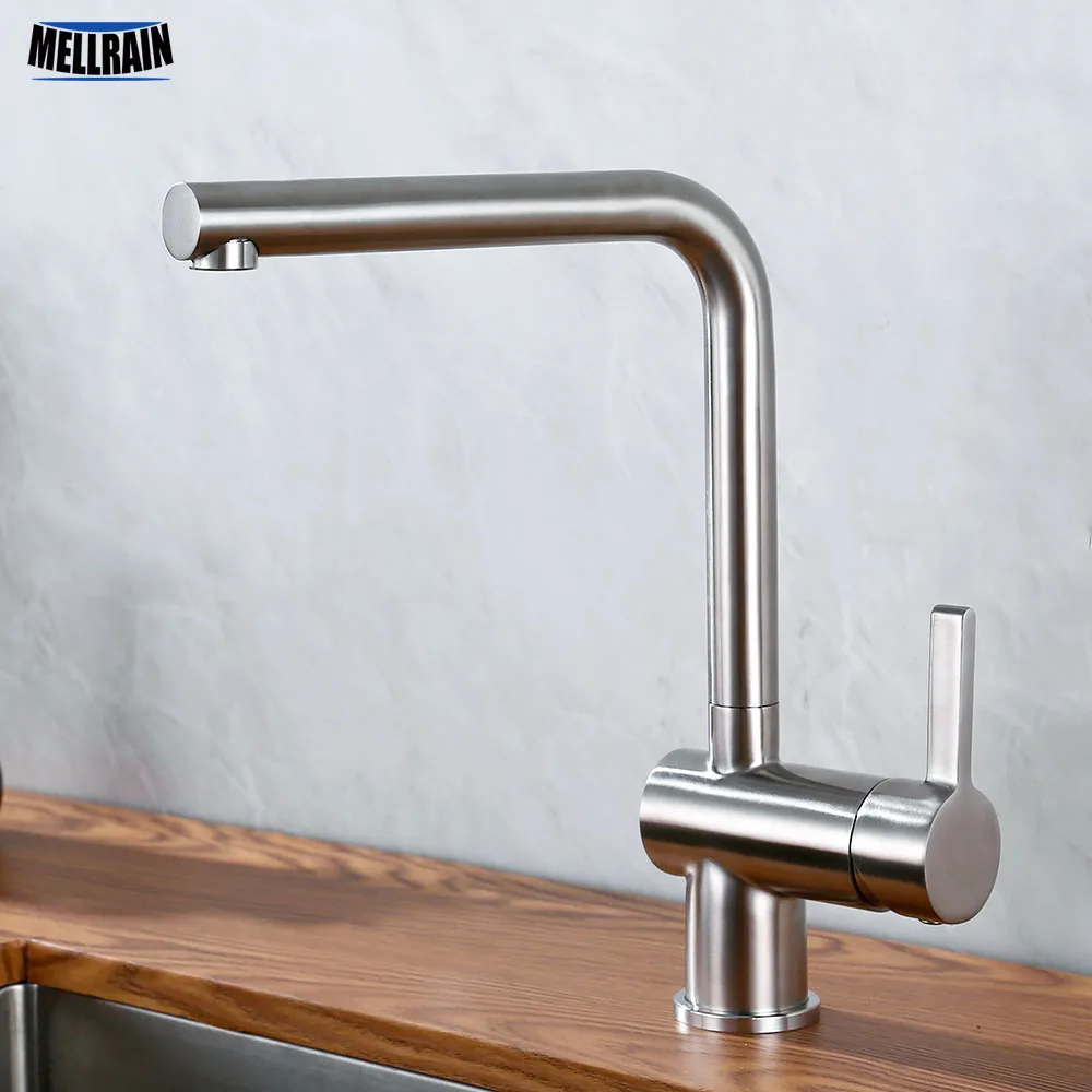 

Hot And Cold Water Mixer Kitchen Sink Faucet Stainless Steel Brushed Deck Mounted Solid Faucet Single Handle Kitchen Tap