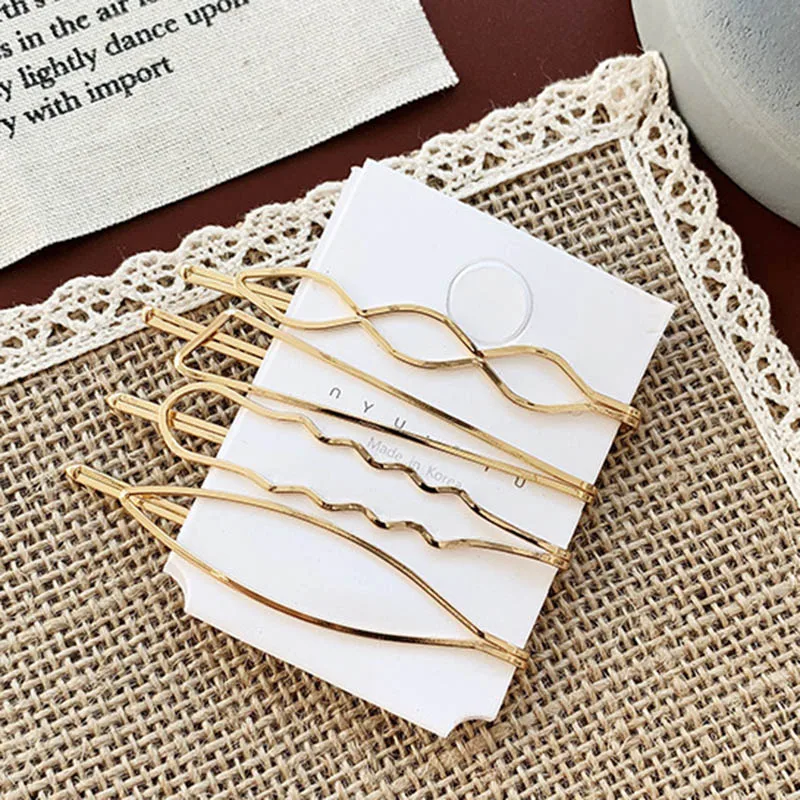 New 1 Set Girl's Hair clips Wavy geometric metal Pearl Flower hairpin set basic bangs clip Korean Hair Accessories Female D2230 image 6