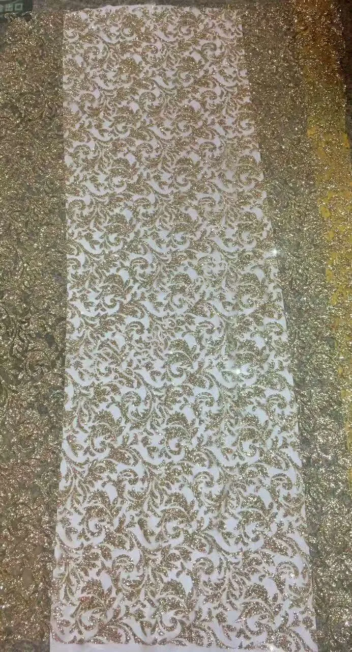 

hot selling light glod african glitter lace fabric special french net lace with glued glitter for nice dress Wedding dress