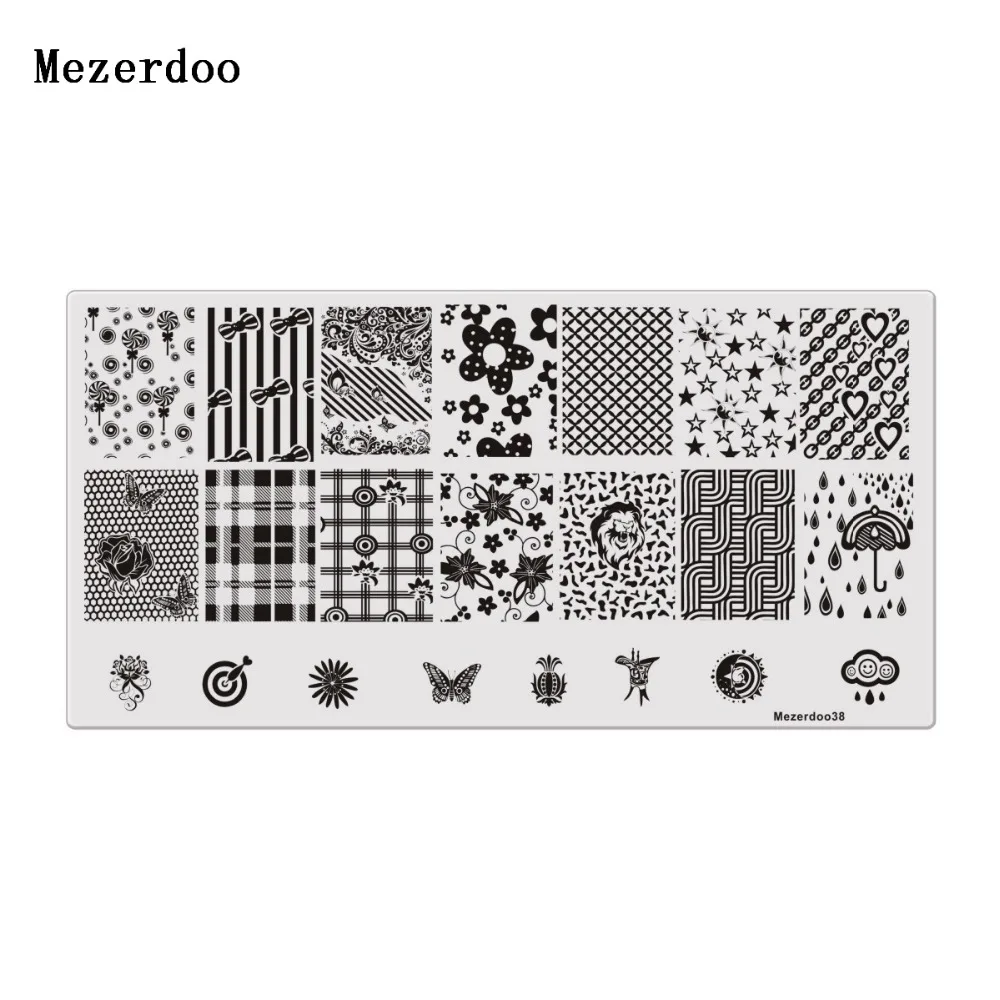 Mixed Abstract Lines Stamping Nail Plate Rose Flower Bow Tie Pattern Nail Art Stamping Template Image Plate Mezerdoo 38