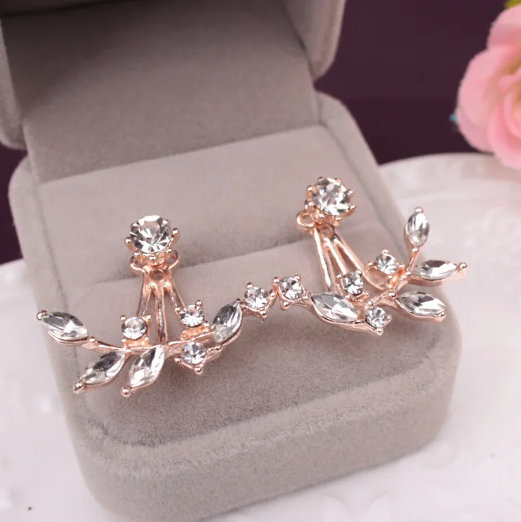 2019 Flower Crystals Stud Earring For Women Rose Gold Color Double Sided Fashion Jewelry Earrings Female Ear Brincos Pending