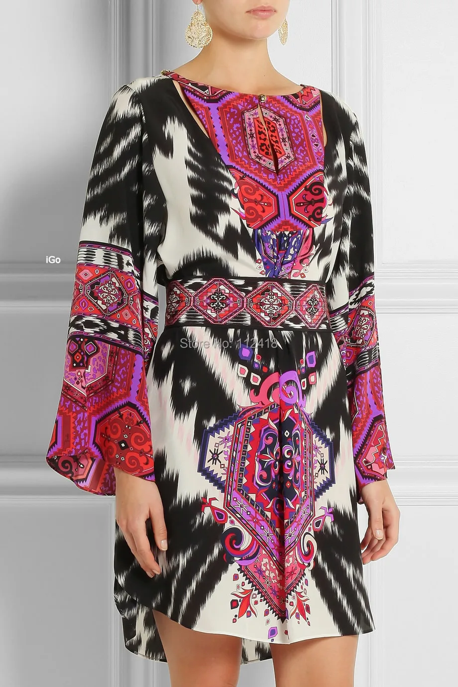 

Top Quality Luxury Print Loose-Fit Women Dress Fashion De Chine Mini Work Dresses 0413