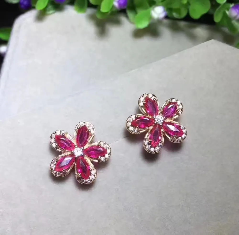 Flower Ruby stud earring Natural and real ruby 925 sterling silver Fine jewelry 3*6mm *10pcs gem