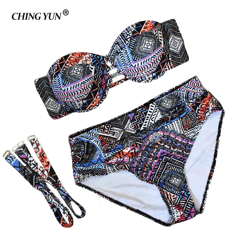 CHINGYUN Plus rozmiar push up bikini wysokiej talii w stylu vintage drukuj strój kąpielowy duży rozmiar stroje kąpielowe bikini zestaw retro drukuj