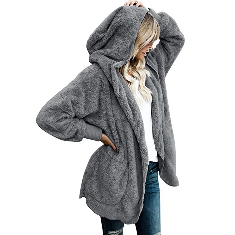 Inverno lã camisola sherpa velo com capuz oversized longo cardigan teddy fofo outono inverno quente usar camisolas femininas