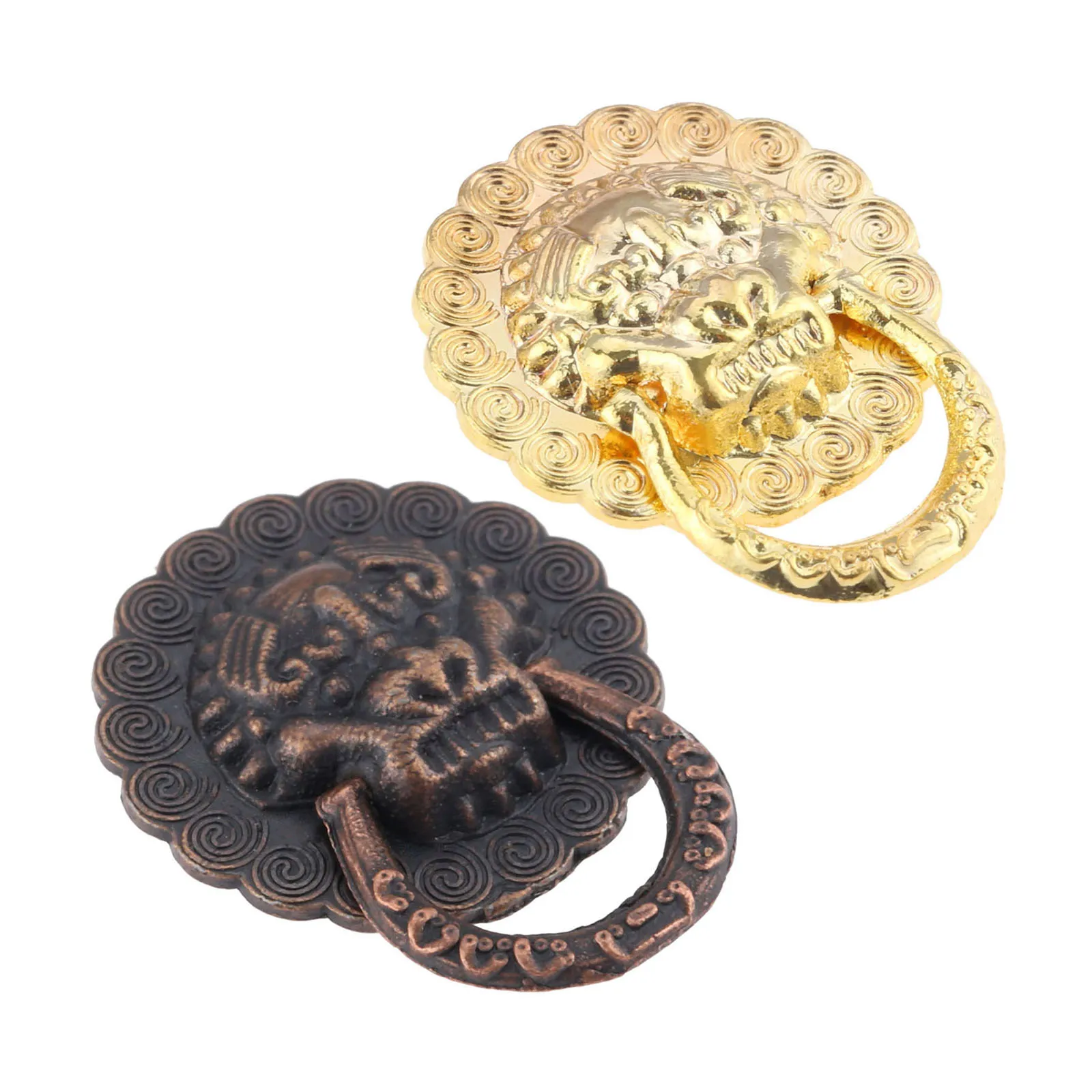 DRELD 10Pcs Vintage Lion Head Door Pull Furniture Handle Cabinet Dresser Drawer Knob Furniture Hardware 19*24mm Red Copper/Gold