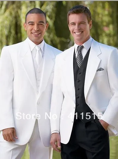 

FREE SHIPPING\custom tuxedo\Two buttons White Notch Lapel Groom Tuxedos Groomsmen Men wear Wedding Suits Best man Suits