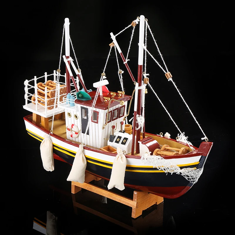 

Exquisite Wooden Fishing Smack Miniature Wood Fishing Boat Scale Model Marine Decor Gift Craft Ornament Accessories Furnishing