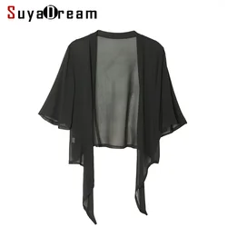 SuyaDream Women Silk Blouse 100% REAL SILK Solid Transparent Short Blouse Shirt 2021 Spring Summer Sun protection Cloth