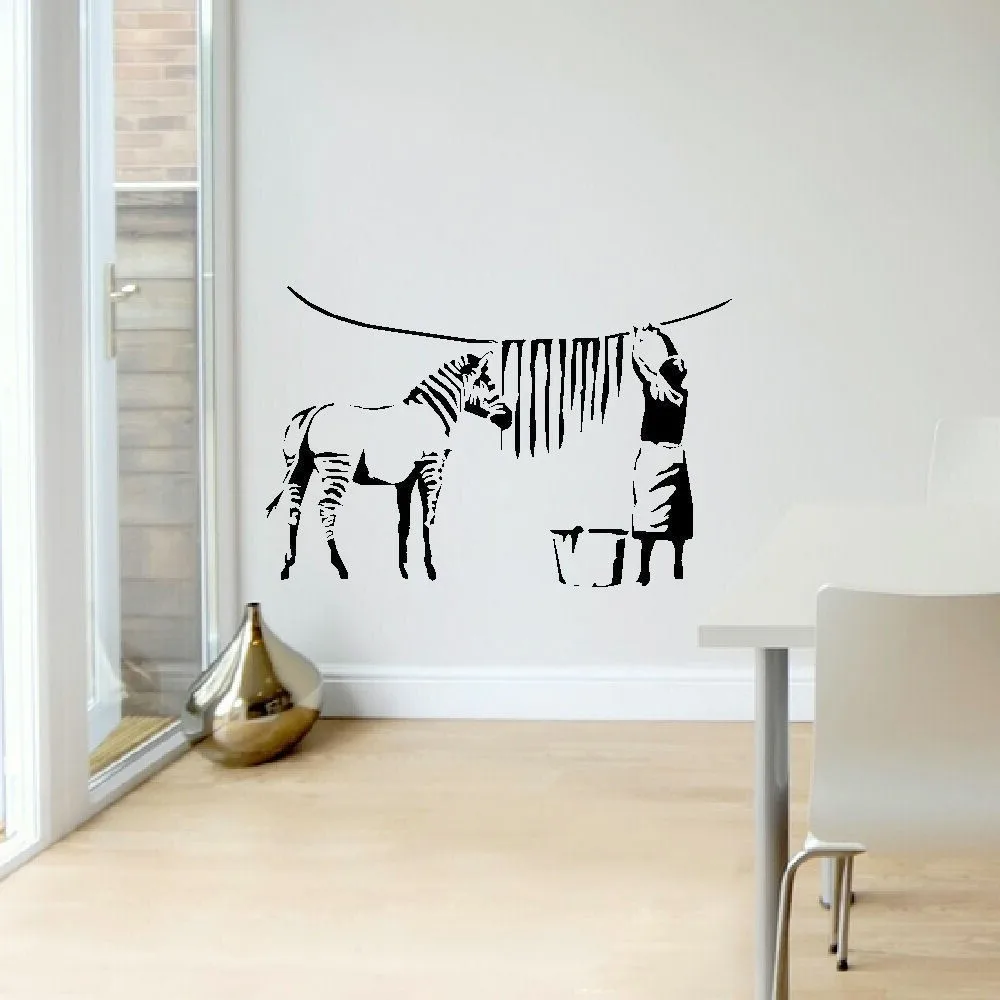 banksy zebra stripes laundry room wall sticker art mural home decal Home decor wall stickers,