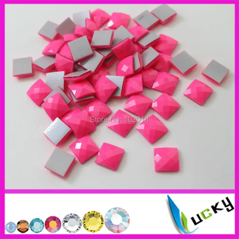 1440PCS 10mm square shape neon pink color KOREAN quality hotfix epoxy flatback pearl rhinestone perfect faceted look