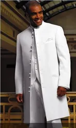 Traje de hombre abrigo largo esmoquin de novio blanco chaqueta de padrino de boda trajes de negocios para hombre trajes de graduación (chaqueta + pantalones + chaleco + corbata) terno masculino