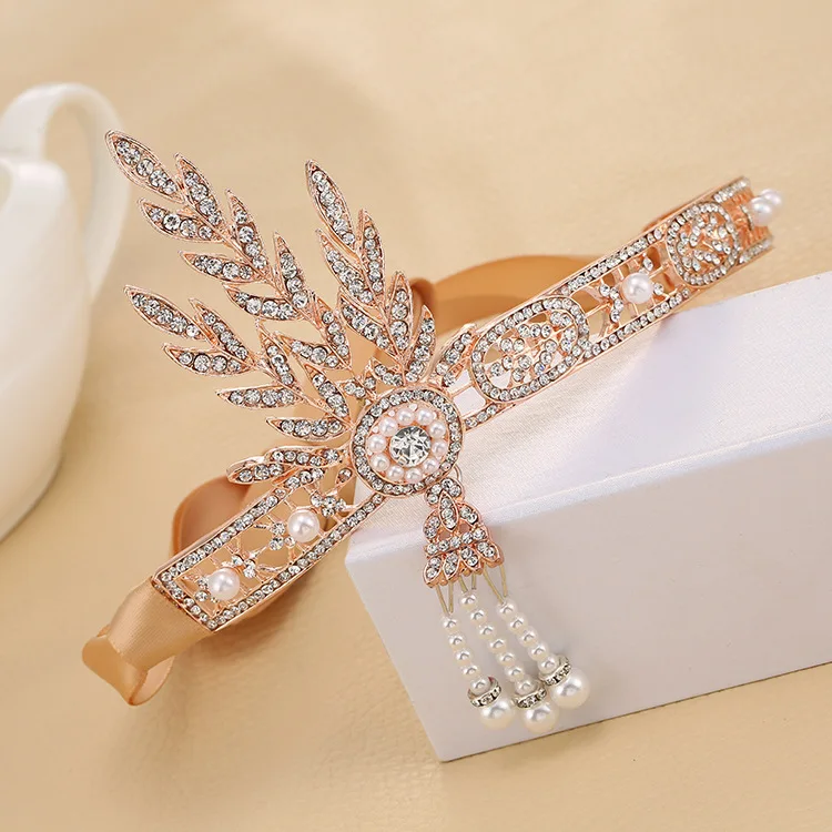 The Great Gatsby Bridal Hair Accessories Crystal Pearl Tassels Hair Headbands Hair Jewelry Wedding Brides Hairband Tiaras Crowns