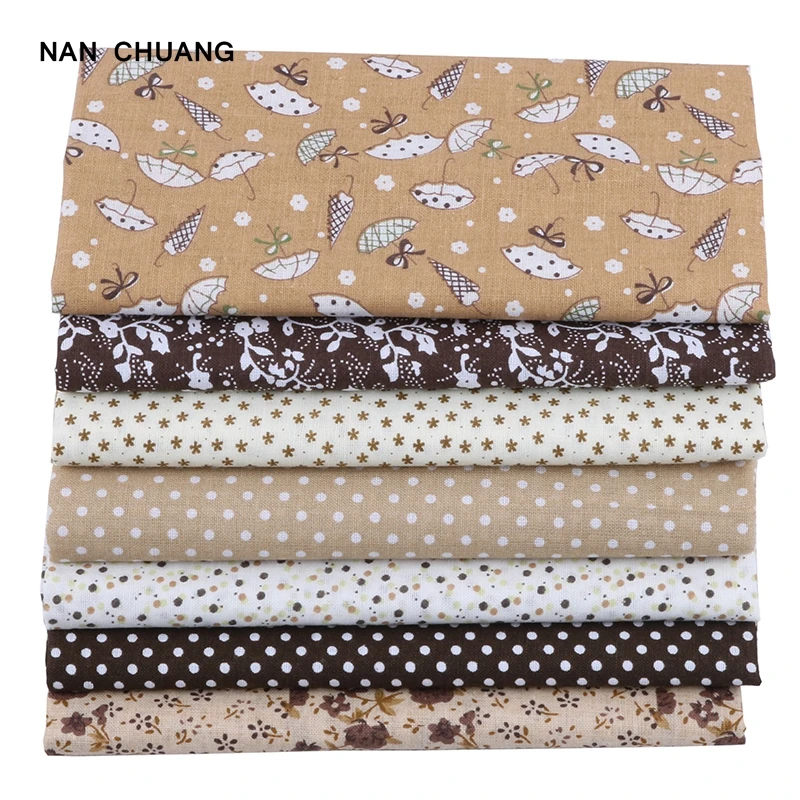 Nanchuang Coffee Thin Cotton Fabric Patchwork For Sewing Scrapbook Cloth Tissue For Quilt Needlework Pattern 25x25m 7Pcs/Lot