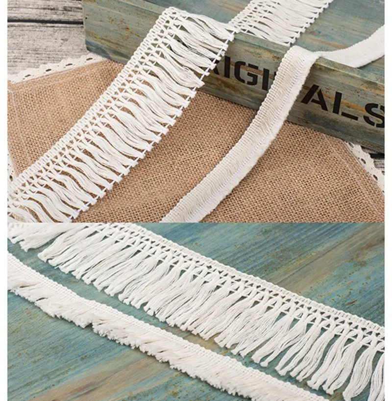 10 yards/lot High Quality Off White Tassel Cotton Lace Trim Embroidery Hair Macrame Accessories DIY Dragon Beard Lace