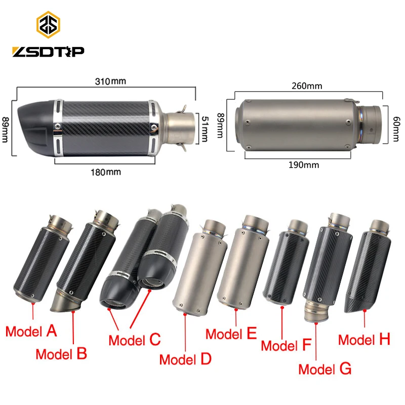 

Выхлопной глушитель ZSDTRP 51/60 мм для мотоцикла, труба из углеродного волокна для Z1000, Z750, Z800, NINJA250