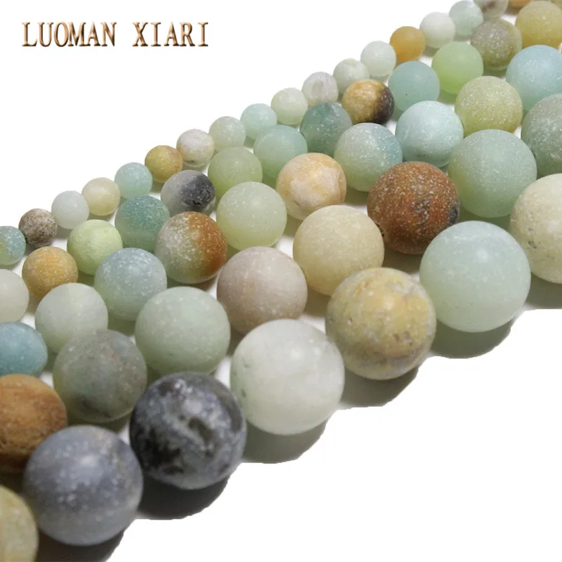 LUOMAN XIARI Round Natural Dull Polish Amazonite Stone Beads For Jewelry Makeing DIY Bracelet Material 4/ 6/8/10/12MM