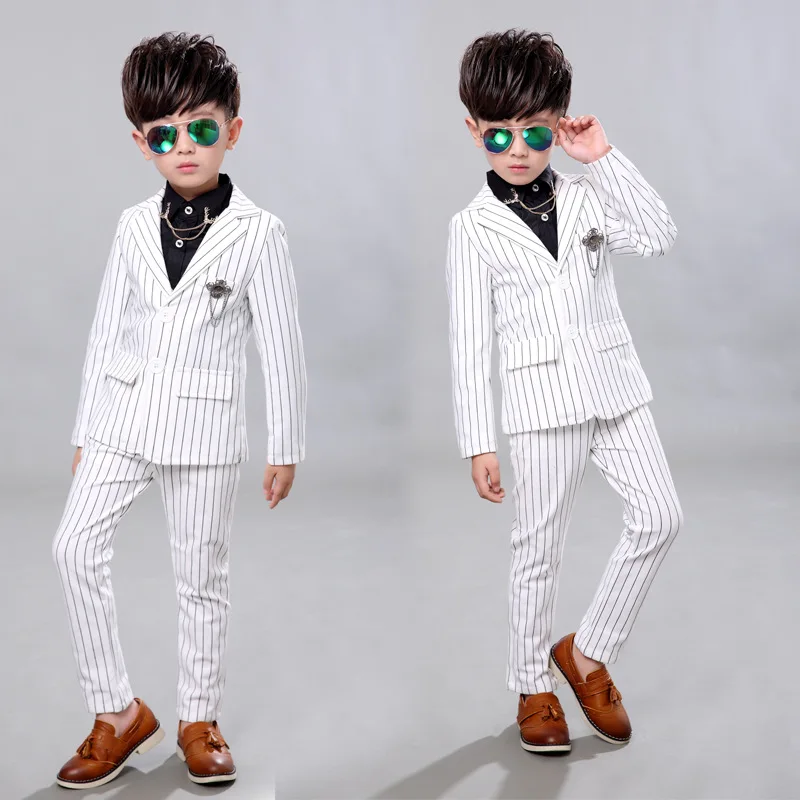 Boys Wedding Birthday Dress Kids Brand White Suit Gentleman Boys Blazer Jacket Shirt Pant Formal Suit Children Clothing Set