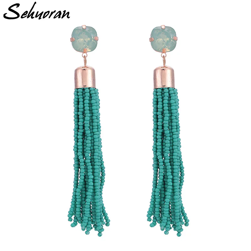 Sehuoran Tassel Earrings Pendientes Mujer Moda 2018 Brinco Glass Beads Pendientes Bohemian Wedding Earrings Fashion Jewelry