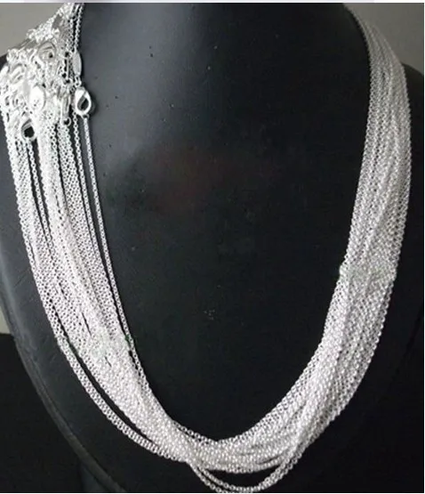 Wholesale price 50 pcs / lot S925 stamped Silver color Plated 1mm Link Rolo Chains 16