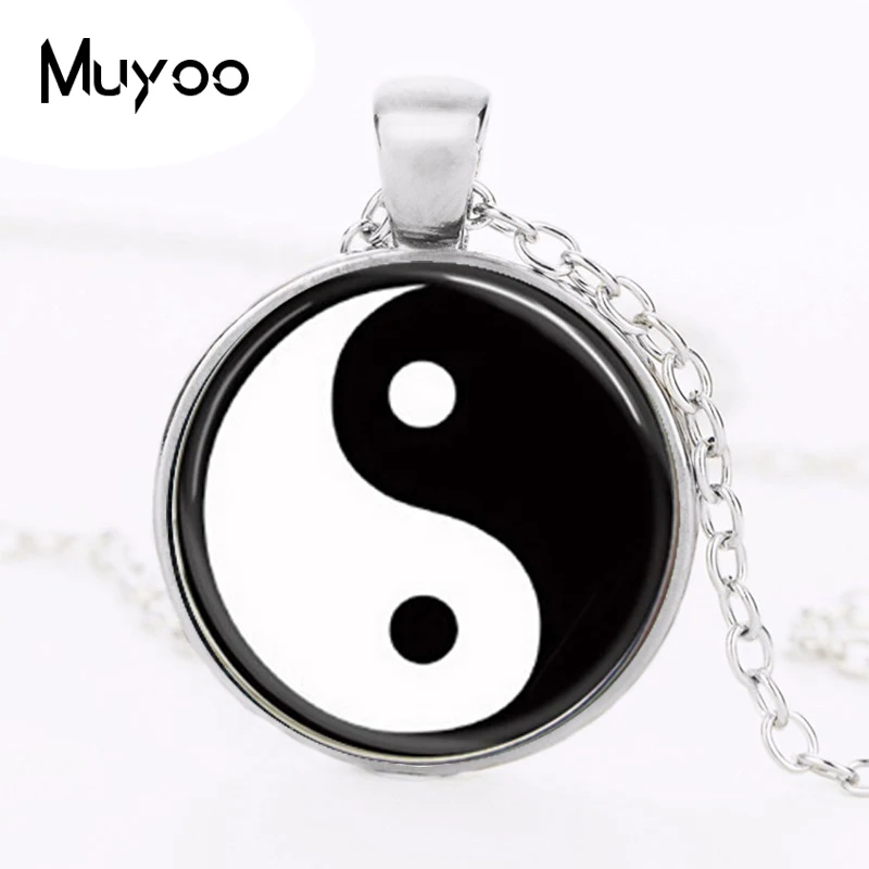hot sale yin yang necklace tai ji shape black and white glass dome photo pendent chinese Taoism sign ancient Eight Diagrams HZ1