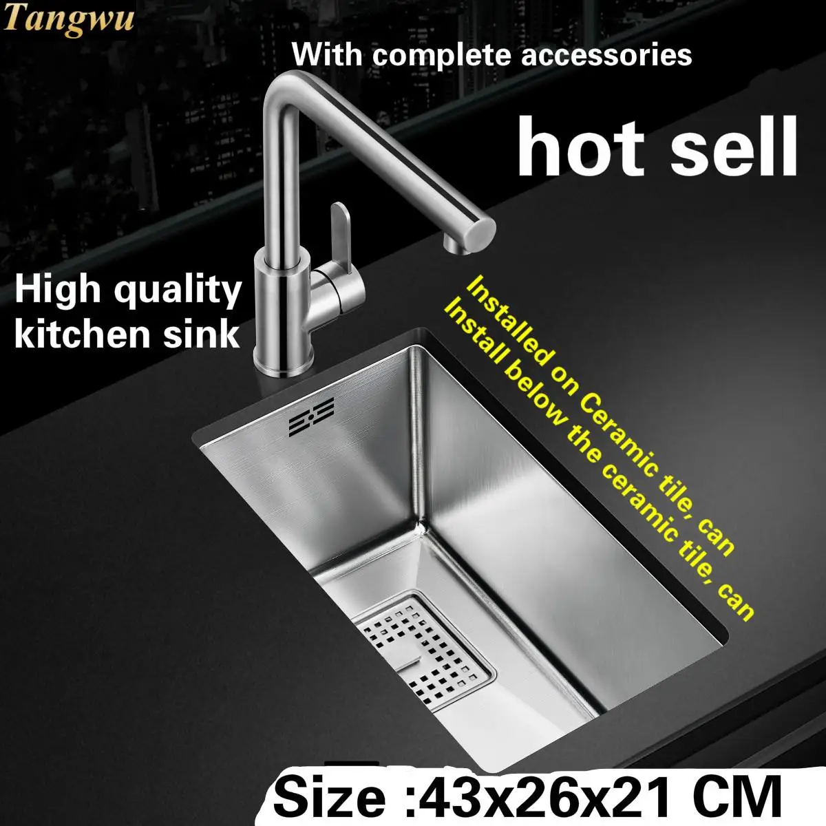 

Tangwu Fashionable Apartment high-grade kitchen sink 304 stainless steel thick manual small single slot 430x260x210 MM