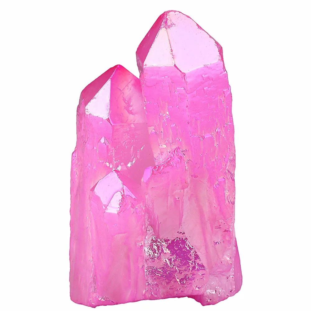 TUMBEELLUWA Hot Pink Angel Aura Titanium Coated Natural Crystal Cluster Stone Specimen Figurine