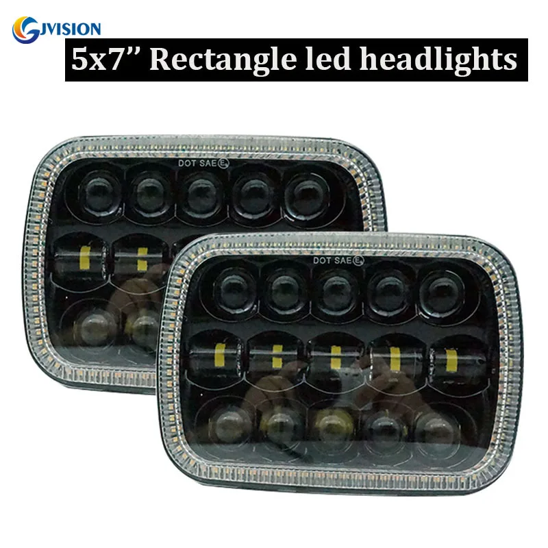 5X7 Inch H4 LED Square Headlights Halo Angel Eyes DRL For Toyota N-issan 240SX Trucks 7'' Projector Rectangular LED Headlamp