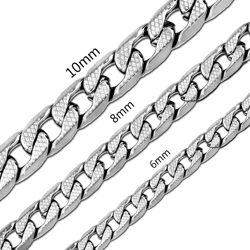 LUXUSTEEL Silver Color Cuban Curb Chains For Women Men Stainless Steel Necklace 6mm/8mm/10mm Mixed Long Necklaces Punk Jewelry