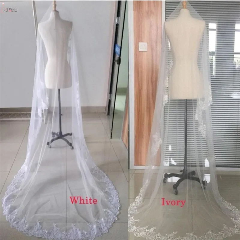 Voile de Mariage blanc ivoire, Long, 1 couche, bord en dentelle, accessoires de Mariage bon marché, 3M