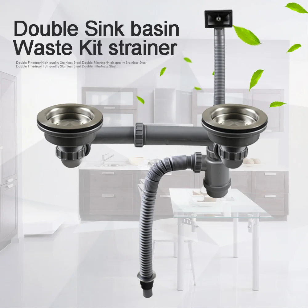 

Talea Double Sink basin Waste Kit strainer with hose Drainage System Basket Drain Set Drain Pipes Kitchen Fixtures