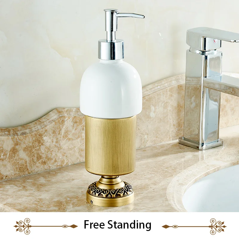 IMPEU Bathroom Liquid Hand Soap Ceramic Dispenser Pump Bottle, for Lotion & Essential Oils, Wall Mounted or Free Standing