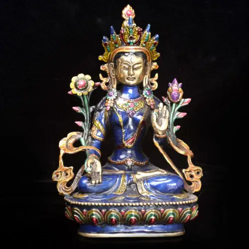 Exquisite Chinese Old Cloisonne Tibetan Buddhism white Tara Statue